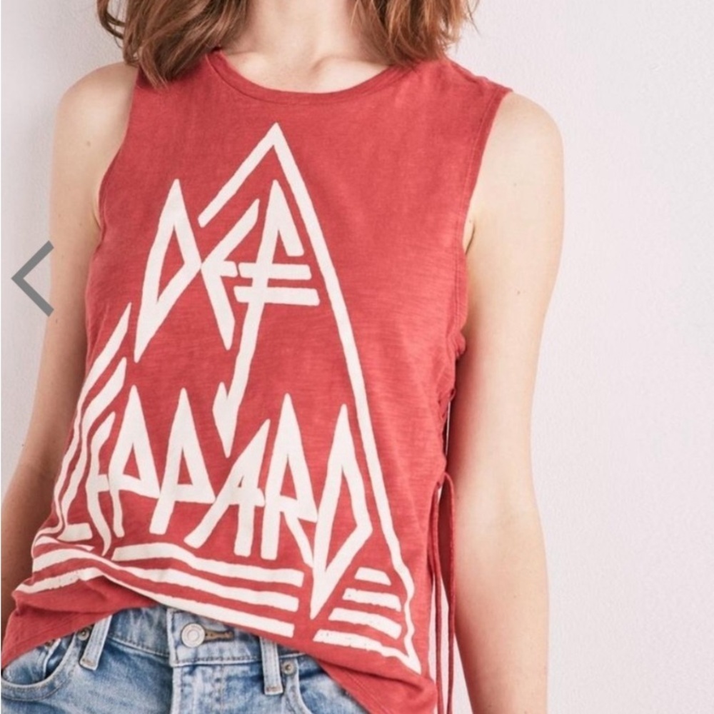 Lucky Brand Def Leppard Side Lace Up Tee Sleeveless Red Muscle Soft Cotton XS